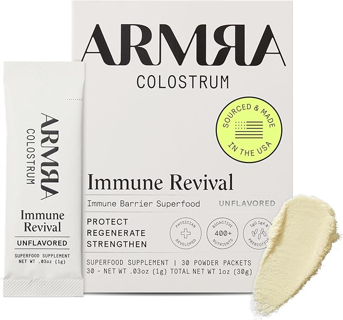 ARMRA Colostrum™ Premium Powder, Grass Fed, Gut Health Bloating Immunity Skin & Hair, Contains 400+ Bioactive Nutrients, Potent Bioavailable, Keto, Gluten & Fat Free (Unflavored | 30 Servings)
