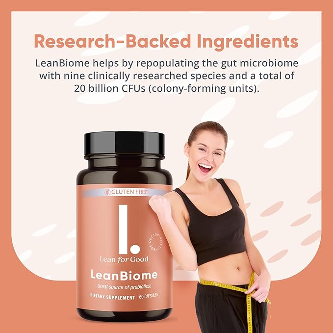 LeanBiome, 9-Strain Probiotic Formula, Supports a Balanced Gut Microbiome, Powerful Gut Probiotics with Greenselect Phytosome - 60 Capsules, 6 Pack