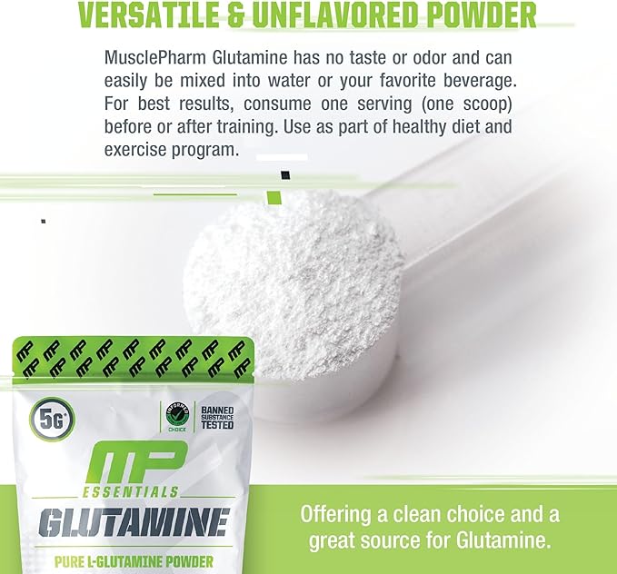 MusclePharm Essentials Glutamine, Pure L-Glutamine Powder Supplement for Post Workout Muscle Recovery, Energy & Gut Health, 5g L Glutamine Powder per Serving, Gluten-Free, Unflavored, 60 Servings