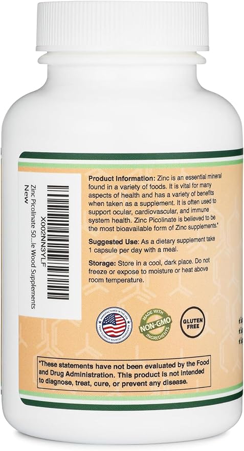 Zinc Picolinate 50mg, 300 Capsules (Immune Support) Non-GMO, Gluten Free (300 Day Supply) by Double Wood Supplements