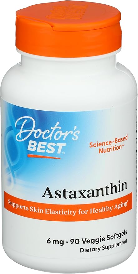 Doctor's Best Astaxanthin, Powerful Antioxidant, Skin, Eye Health, Non-GMO, Gluten Free, Vegan, Soy Free, 6 mg, 90VSG