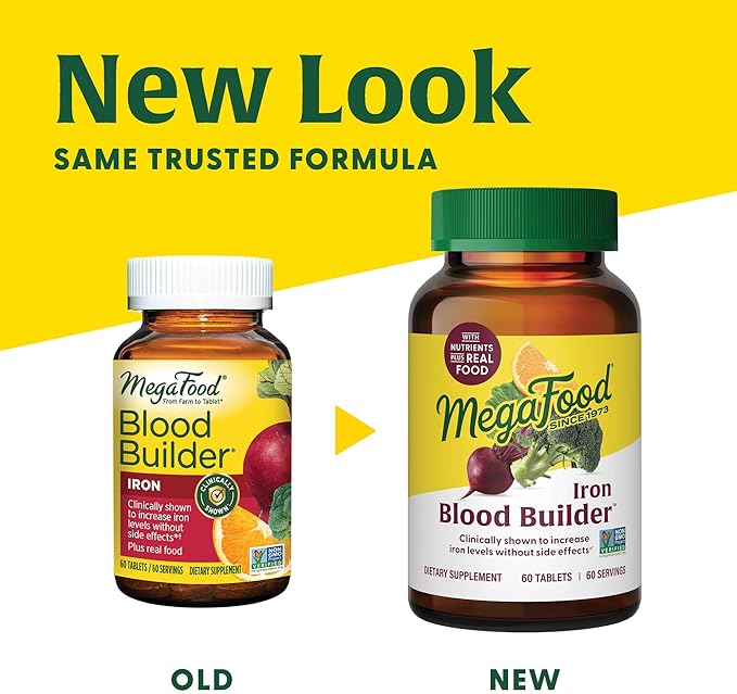 MegaFood Blood Builder - Iron Supplement Clinically Shown to Increase Iron Levels without Side Effects - Iron Supplement for Women with Vitamin C, Vitamin B12 and Folic Acid - Vegan - 90 Tabs