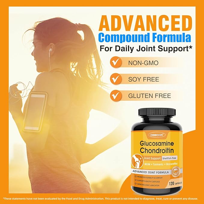 ZEBORA Glucosamine Chondroitin Joint Support Supplement, with MSM Turmeric Boswellia, Glucosamine Sulfate, Glucosamine Chondroitin MSM, for Joint Health & Relief Nutritional Supplements, 120 Capsules