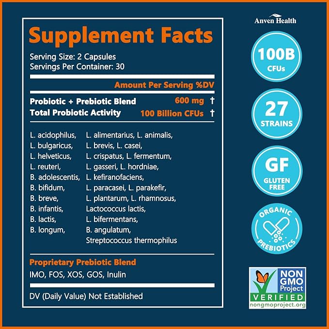 100 Billion Probiotics for Men and Women 27 Strains 5 Organic Prebiotics for Gut Digestive & Immune Health, Supports Diarrhea Gas Bloating, Vegan Probiotic Supplement Formula丨180 Caps