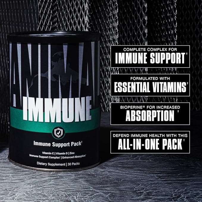 Animal Immune Pak - Zinc, Vitamin C, Vitamin D, Olive Leaf Extract, Black Pepper Extract and More, Immune Pill Packs, 30 Count