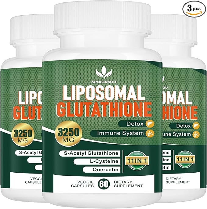 3250 MG Liposomal Glutathione Supplement,Reduced L-Glutathione with Resveratrol,Quercetin, Antioxidant Supplement for Immune System,Gluten Free & Non-GMO, 180 Capsules