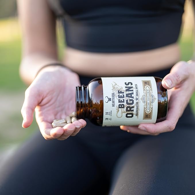 HEART & SOIL Beef Organs Complex — Grass Fed Liver, Heart, Kidney, Pancreas, and Spleen for Complete Nose to Tail Nutrition (180 Capsules)