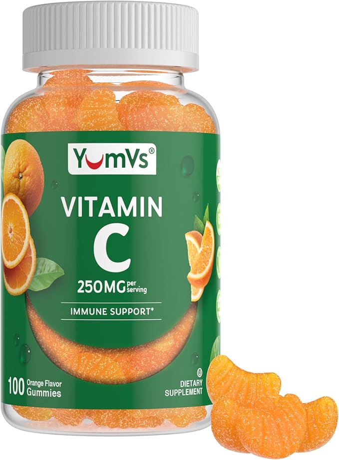 YumVs Vitamin C Gummies for Adults - 250 mg Orange Flavored Vitamin C Gummy - Vitamin C Chewable Immune Gummies for Adults - Immune Support Supplement - Kosher, Halal, Gluten Free (120 Count)