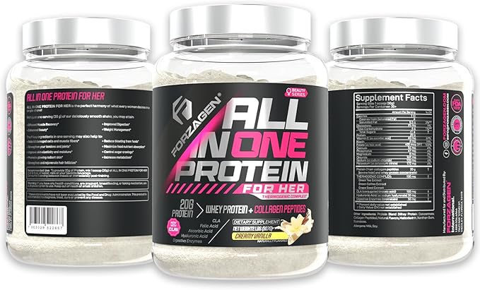 Forzagen All in One Protein for Her | Women’s Protein Powder with Multi Collagen Peptides | Hydrolyzed Collagen Supplement, Gut Health, Great for Pre & Post Workout | Vanilla, 30+ Servings