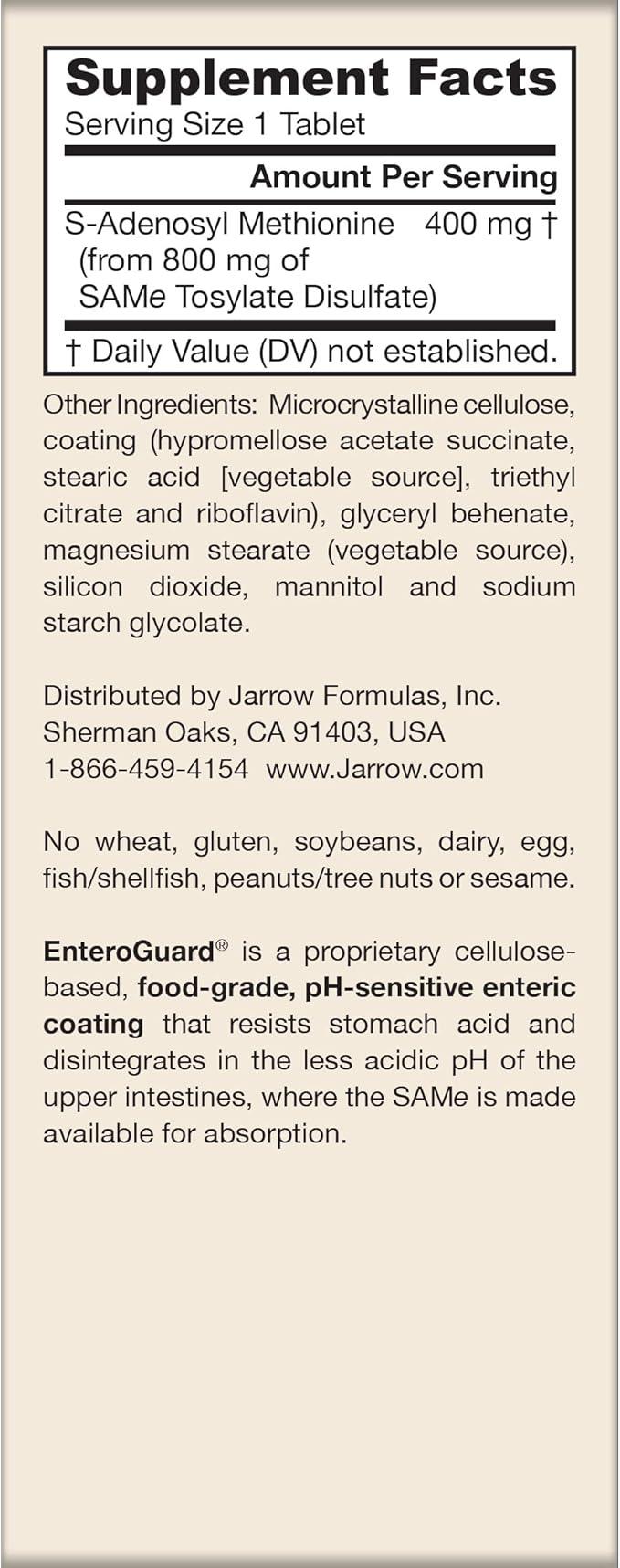 Jarrow Formulas Same 400 mg, Supports Joint Health, Liver Function, Brain Metabolism, 60 Tablets, Up to a 60 Day Supply,Pack of 12