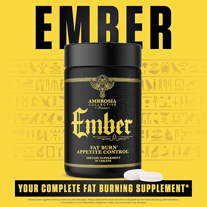 Ambrosia Ember™ Thermogenic Fat Burner & Appetite Support Supplement Pills for Healthy Weight Management, Appetite Support for Men and Women with CapsiMax™, African Mango, and CoQ10