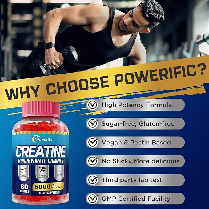 Creatine Monohydrate Gummies for Men & Women, Creatine Pre-Workout Gummies, Taurine&B6, Increase Strength, Energy & Endurance Chewable Creatine Gummy Supplements, 5g Per Serving (4 Packs)