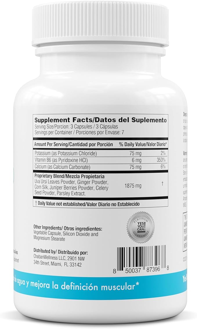 Yes You Can! Natural Water Lipo Pills - Diuretic Cleanse with Electrolytes & Vitamins - Helps with Water Retention - Gluten-Free, 21 Capsules Per Bottle