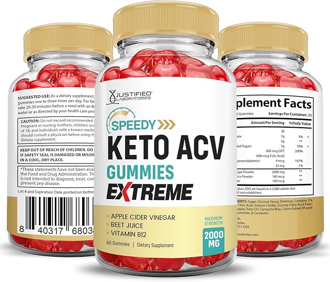 (2 Pack) Speedy Keto ACV Gummies Extreme 2000MG Speedy Keto Gummies Advanced Formula Apple Cider Vinegar with Pomegranate Beet Juice Powder B12 Vegan Non GMO 60 Gummys