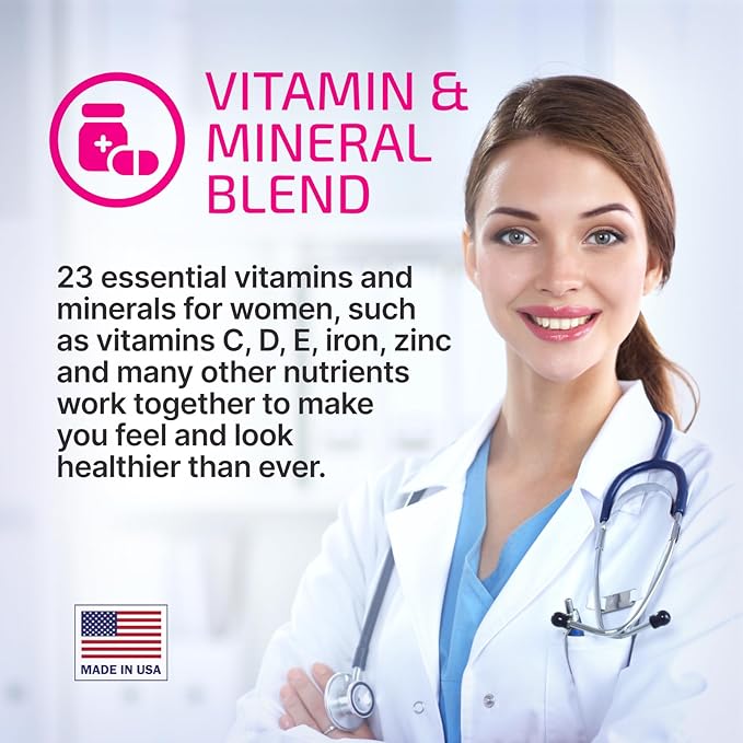 VPLab Ultra Women's Multivitamin Formula - Supplement for Hair, Skin & Nails with Biotin, Iron, Vitamin B, D, C & Zinc, Folate - Essential Daily Vitamins for Women's Health & Wellness, 90 Caplets