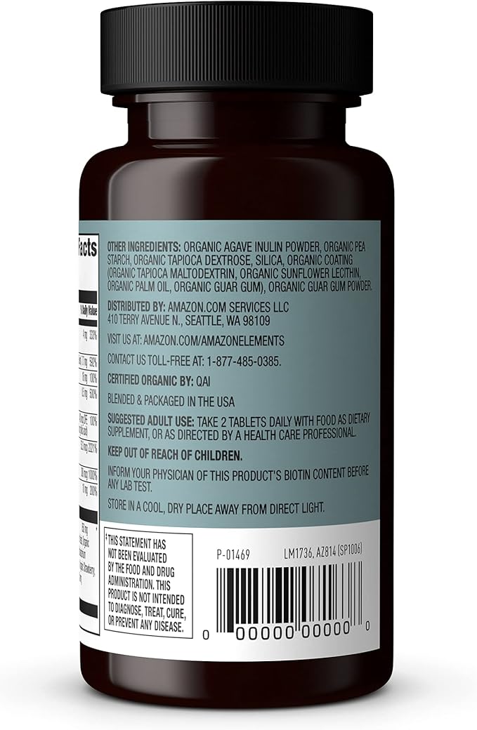 Amazon Elements Organic Whole Food B Complex, 60 Tablets (Pack of 2)
