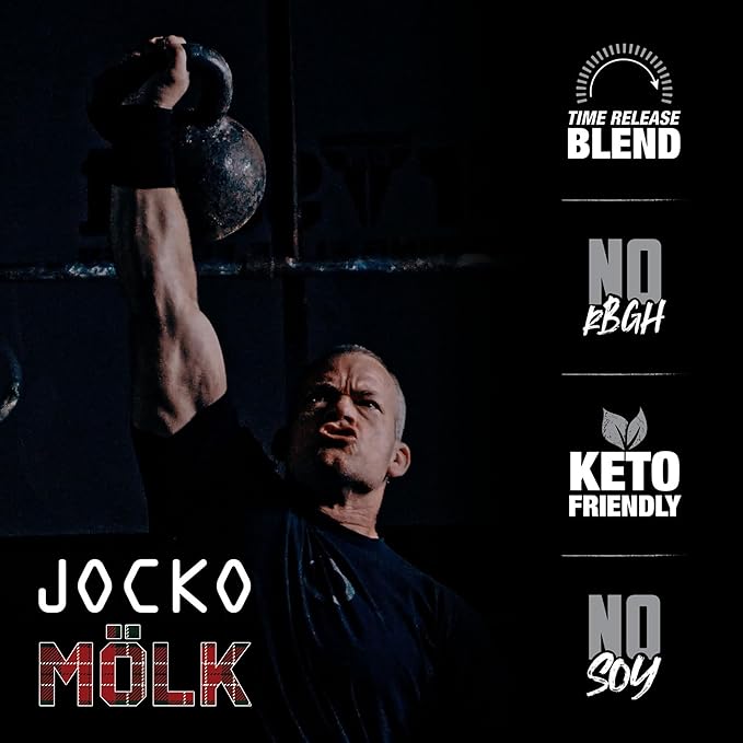 Jocko Mölk Whey Protein Powder - Keto, Probiotics, Grass Fed, Digestive Enzymes, Amino Acids, Sugar Free Monk Fruit Blend - Muscle Recovery & Growth (31 Servings (Pack of 1), Gingerbread Cookie)