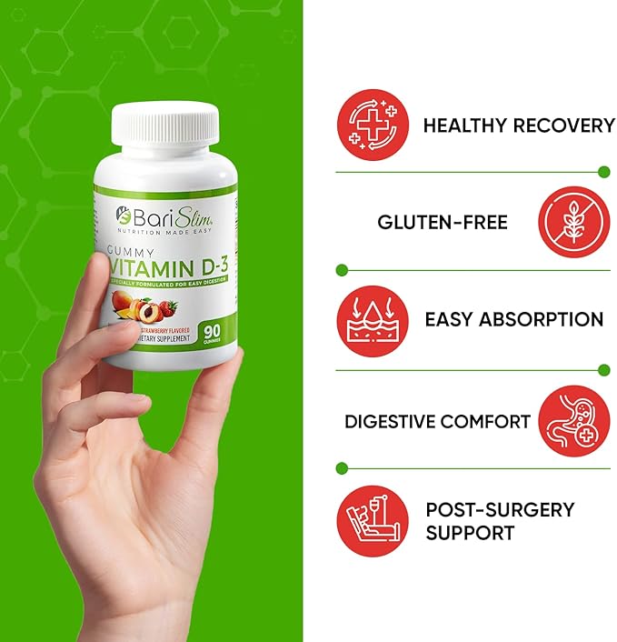 BariSlim Bariatric Vitamin D-3 Gummies - Specially Formulated Gummy Vitamin for Patients After Weight Loss Surgery - Easy to Digest and Great Tasting Fruit Flavors | 90 Fruit Chews