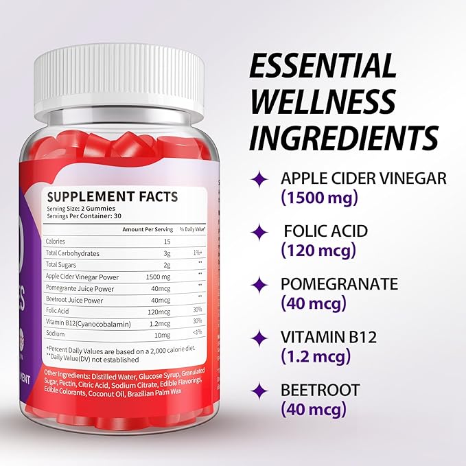 Keto ACV Gummies 1500MG Keto Gummies Apple Cider Vinegar Gummies Formulated with Pomegranate Beet Juice Powder B12 Vegan Non GMO 120 Gummys