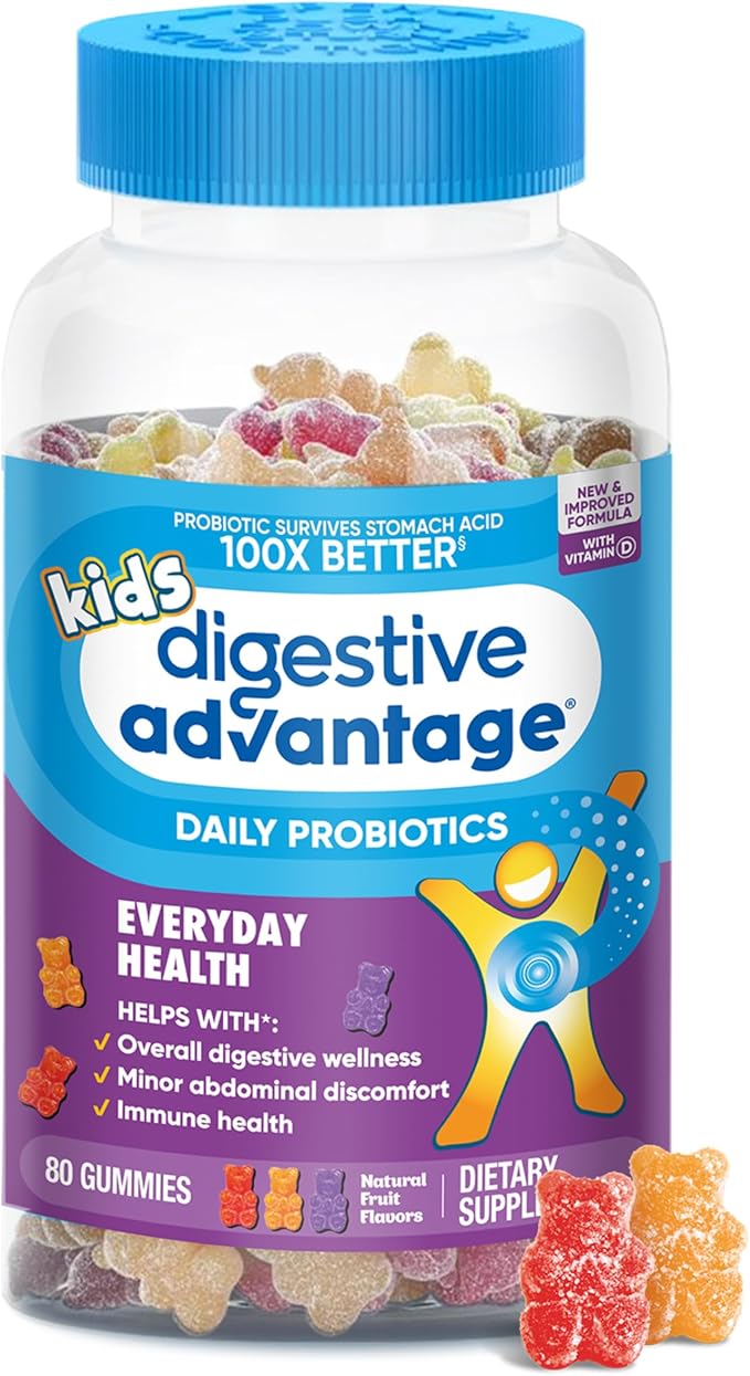 Digestive Advantage Probiotics For Digestive Health, Kids Probiotic Gummies, Daily Probiotics For Women, Men & Kids Minor Abdominal Discomfort, & Gut Health, 80ct Natural Fruit Flavors