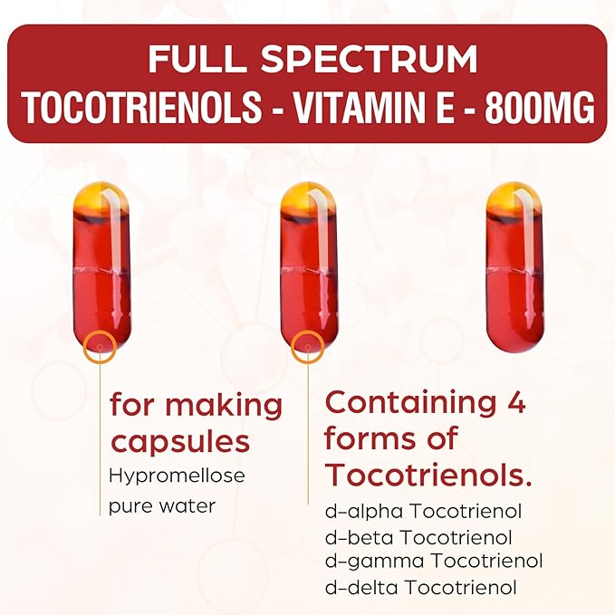 Tocotrienol Supplement Full Spectrum, Cutting-edge Fusion Technology, Tocotrienol Vitamin E-Tocotrienols 800mg,Powerful Antioxidant,Cardiovascular,Highest Absorption Rate - 60 Liquid-Filled Capsules