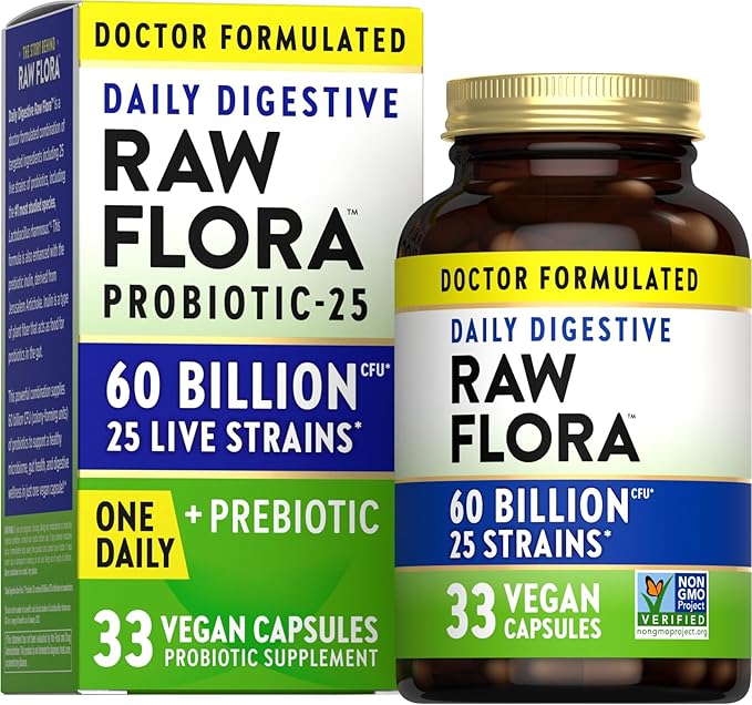 Raw Flora Probiotic with Prebiotics | 60 Billion CFU | Daily Digestive Vegan Capsules | Gluten Free Supplement for Men and Women | by Nature's Truth