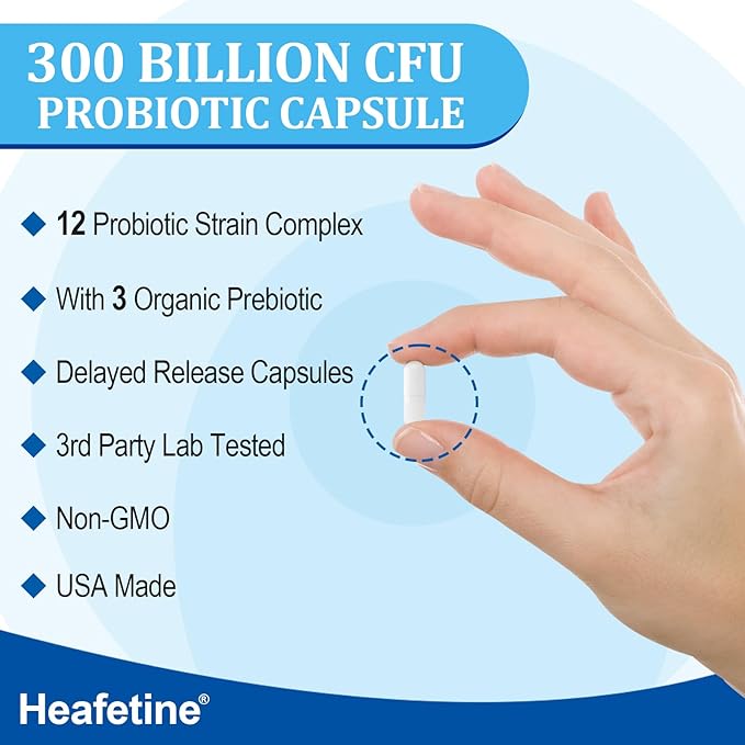 300 Billion CFUs Probiotic, Probiotics for Women Men - 12 Probiotics Strains + 3 Organic Prebiotics, Probiotics for Digestive Health & Immune, Gut Health Bloating, Shelf Stable Probiotic - 60 Capsules