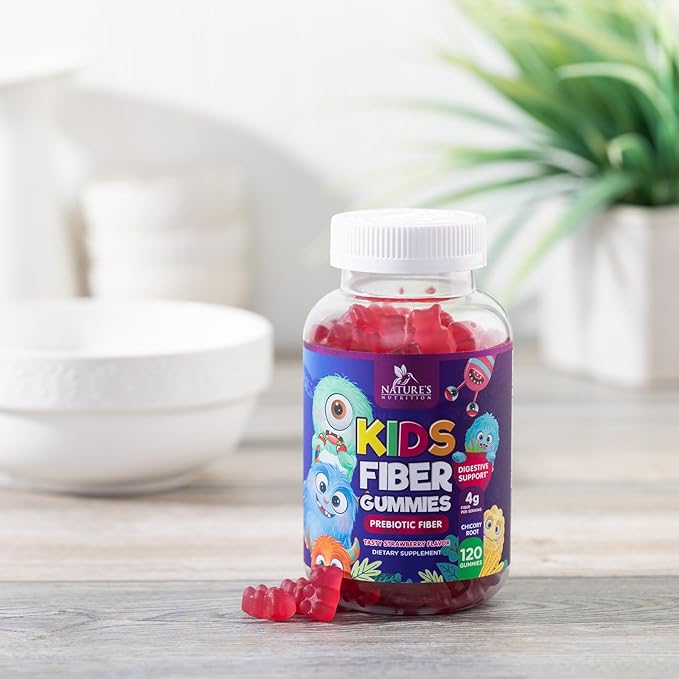 Fiber Gummies for Kids Supplement - Daily Prebiotic Fiber for Kids, Supports Regularity, Digestive Health & Immune Support, Nature's Plant Based Chicory Root Vitamins, Vegan, Berry Flavor, 120 Gummies