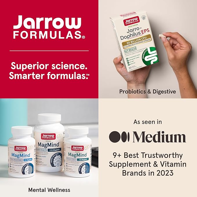Jarrow Formulas Jarro-Dophilus EPS Probiotics 10 Billion CFU, Dietary Supplement for Intestinal Tract Support, Gut Health Supplements for Women and Men, 60 Veggie Capsules, 30 Day Supply (Pack of 12)