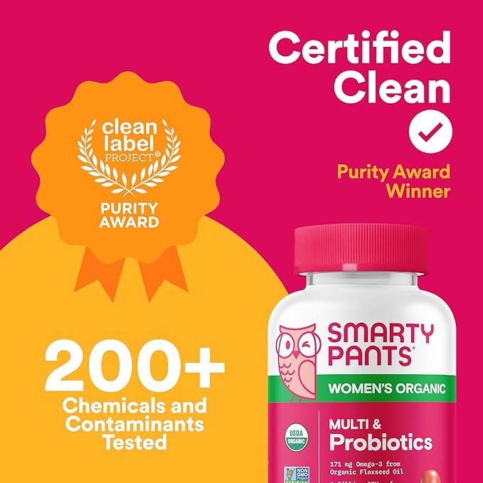 SmartyPants Organic Women's Multivitamin Gummies: Biotin, Probiotics, Methylfolate, Omega 3 (ALA), Vitamin D3, C, Vitamin B12, B6, Vitamin A, K & Zinc, Gluten Free, 120 Count (30 Day Supply)