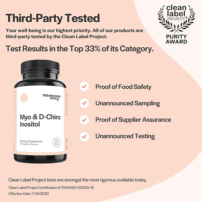 Wholesome Story Inositol Supplement | Myo Inositol & D-Chiro Inositol 2050mg | Hormonal Balance & Ovarian Support | 30 Day Supply