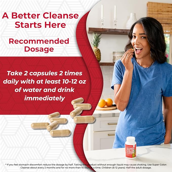 Health Plus Super Colon Cleanse 10 Day Gentle Gut Cleanse Detox, Psyllium Husk, Probiotics for Constipation Relief & Digestive Support, 60 Capsules