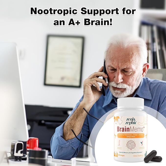 Memory Focus Supplement - Brain Support with Omega-3, Bacopa and Plasmalogens for Enhanced Cognitive Function - Concentration and Memory - Non-GMO, 60 Softgels