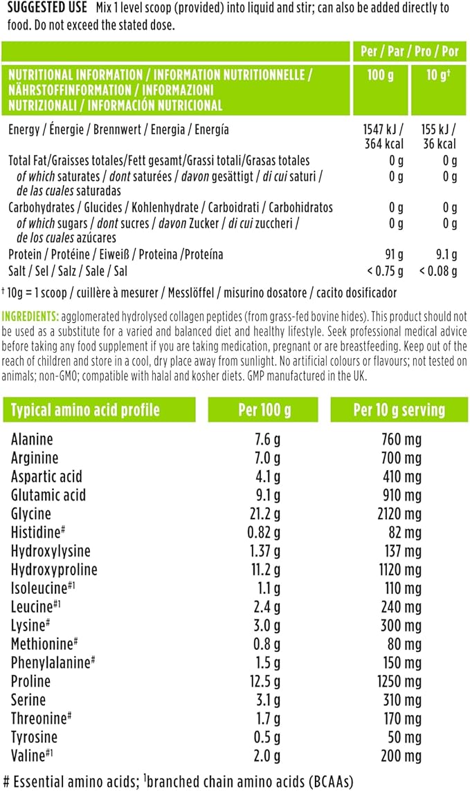 100% Grass Fed Bovine Collagen Protein Powder, Advanced Hydrolyzed Collagen Peptides, Collagen Types 1, 2 & 3, Non-GMO, Free Range, Gluten & Dairy Free, Easy Mix, 40 Servings, Pure & Essential