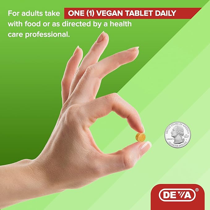 DEVA Tiny Tablets Vegan Multivitamins for Women & Men, Multivitamin Iron Free, Mineral Supplement, Vitamin C, Vitamin B Complex, Vitamin B12, Vitamin E, Zinc, Gluten Free, 90 Tablets