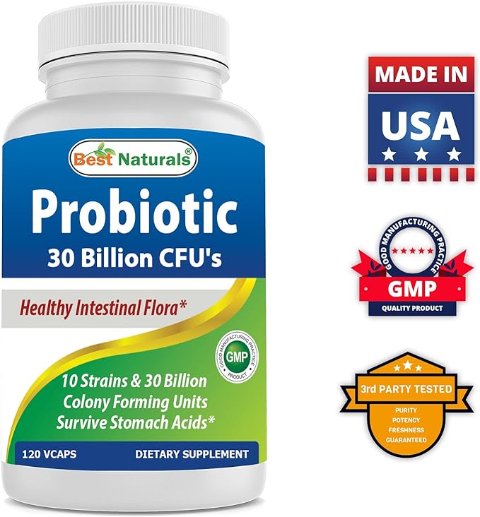 Best Naturals Probiotic 10 Strains & 30 Billion CFU Intestinal Flora, 120 Veggie Capsules - Shelf Stable probiotic (4146365)