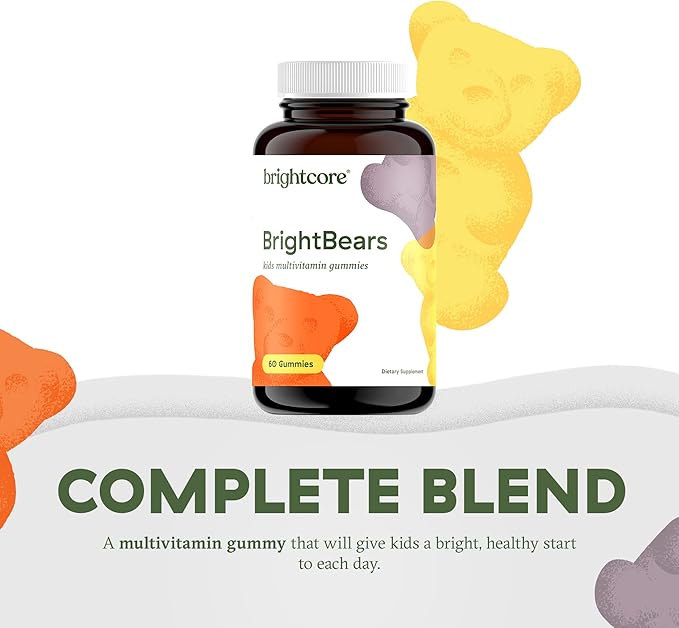 BrightBears Gummy Bear Kids Vitamins with Vitamins A, C, D, E, B6, B12, Biotin, Zinc, Kids Multivitamin Gummies, Multivitamin for Kids, Non-GMO, Gluten-Free, 60 Gummies Nutrition