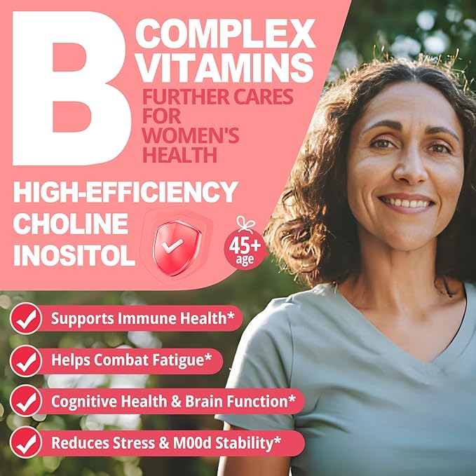 Vitamin B Complex Gummies for Women Sugar Free, Super Methylated B Complex w/ Methyl B12, L-methylfolate, Iron, Vitamin C, Inositol, Magnesium, Choline, Biotin, B2 B3 B5 B6, Orgainc Fruit Blend, 60Cts