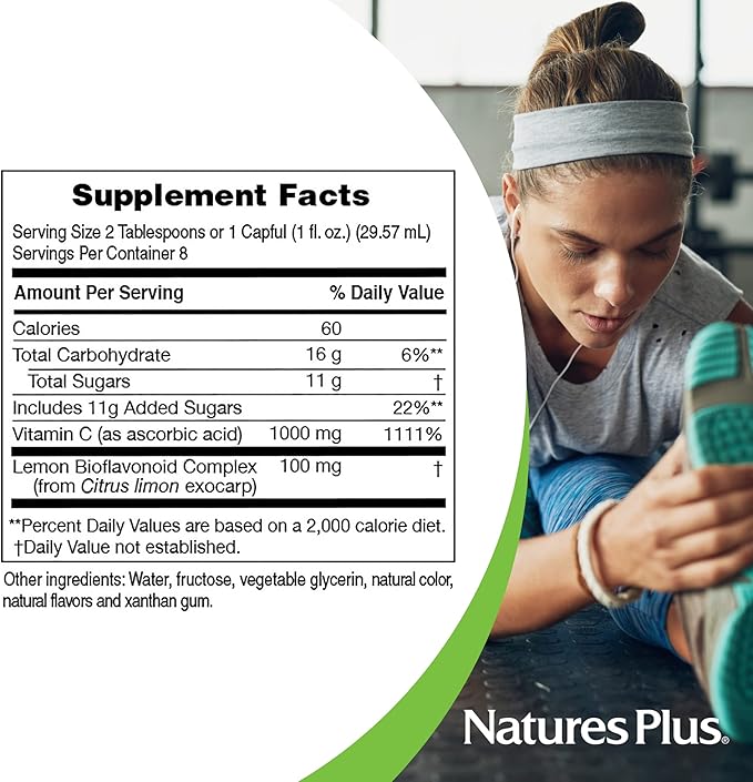 NaturesPlus Liquilicious Vitamin C Liquid - 1000 mg, 8 fl oz - Orange Flavor Liquid Supplement with Lemon Bioflavonoids, Antioxidant - Vegetarian, Gluten-Free - 8 Servings