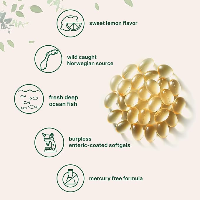 Extra Strength Omega 3 Fish Oil Supplements 1,000mg Per Serving, 300 Softgels | Lemon Flavored | Burpless | EPA 180mg + DHA 120mg | Deep Sea Fish