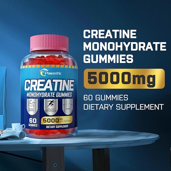 Creatine Monohydrate Gummies for Men & Women, Creatine Pre-Workout Gummies, Taurine&B6, Increase Strength, Energy & Endurance Chewable Creatine Gummy Supplements, 5g Per Serving (5 Packs)