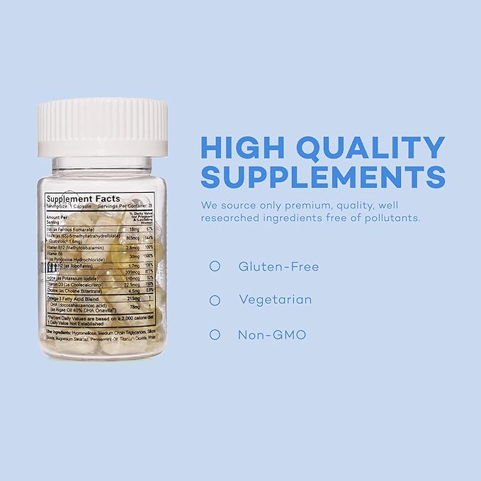 Premama Prenatal Vitamins with DHA and Folate - Once Daily Multivitamin for Women, Fertility Support Supplement, Non GMO, Vegan, Gluten Free, Choline for Brain Development , 28 Capsules (Pack of 3)