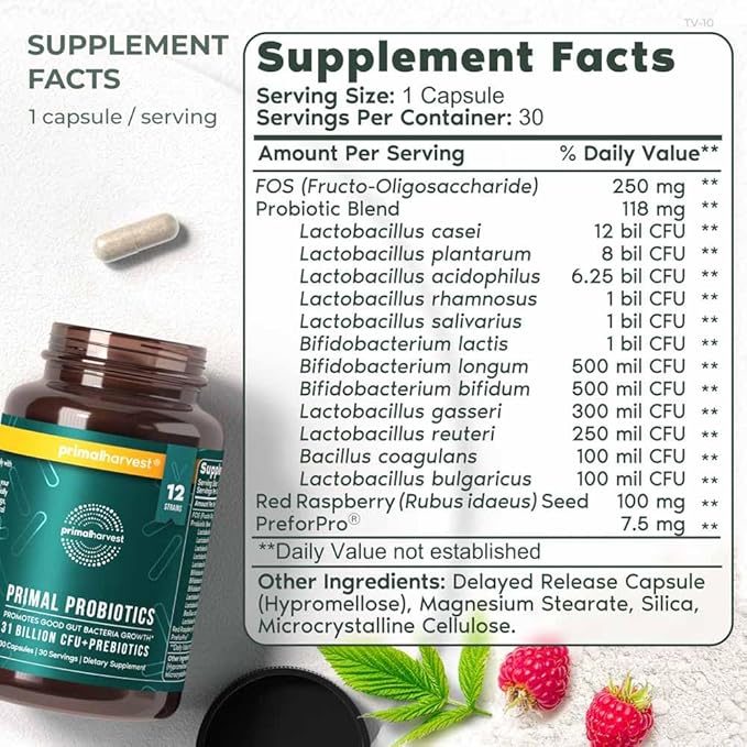 Primal Harvest 2 Pack, PREbiotics and PRObiotics for Women & Men, Primal Probiotics 30 Oral Probiotics Capsules for Gut Health, 12 Dynamic Strains Probiotics for Women Digestive Health…