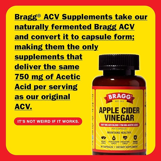 Bragg Apple Cider Vinegar Capsules with Vitamin D and Zinc - 90 Capsules - Supports The Immune System