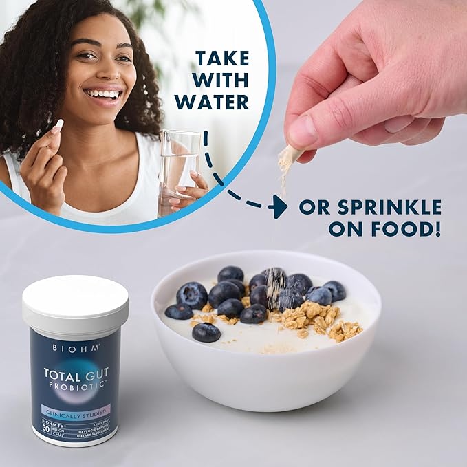 BIOHM Total Probiotic - 30 Billion CFU Daily Probiotic with Good Bacteria & Fungi Helps Reduce Bloating and Supports Total Gut Health - 30 Day Supply for Women and Men
