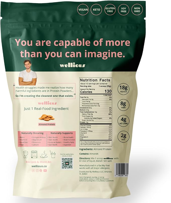 Unflavored Protein Powder Vegan - Organic Plant Based Protein Powder Dairy Free for Gut Health, No Sodium, High Fiber, Keto Friendly, Non Dairy, Lactose Free Protein Powder Unsweetened