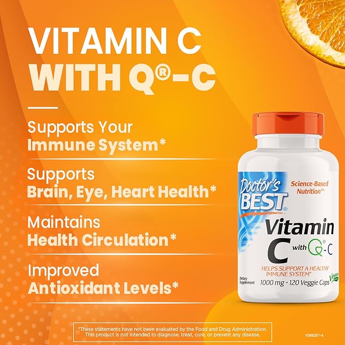 Doctor's Best Vitamin C with Q-C - Vitamin C 1000mg Non-GMO, Vegan, Gluten Free, Soy Free, Sourced from Scotland Veggie Caps, 120 Count