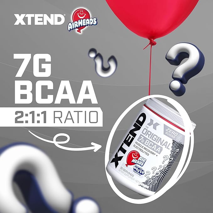 Xtend XTEND Original BCAA Powder Airheads Candy Flavor, 7g BCAA and 2.5g L-Glutamine, Sugar Free Post Workout Muscle Recovery Drink with Amino Acids for Men & Women, 30 Servings
