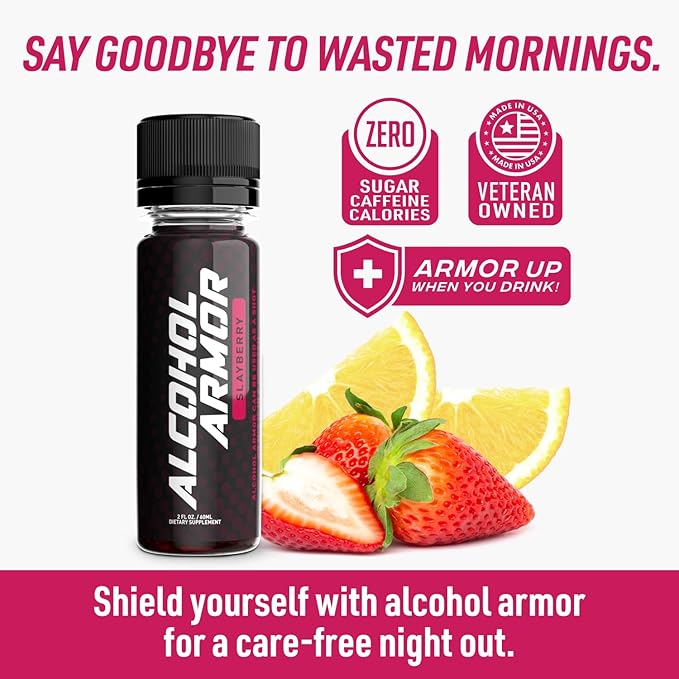 Alcohol Armor Slay Berry Elixir - Hydration Support, Essential Vitamins and Electrolytes, Vitamin B12, Milk Thistle - 12 Pack
