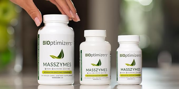 BiOptimizers MassZymes - Complete Digestive Enzymes Supplement for Gut Health - Bloating Relief for Men and Women - Lipase Amylase Bromelain Digestive Enzymes (120 Capsules)